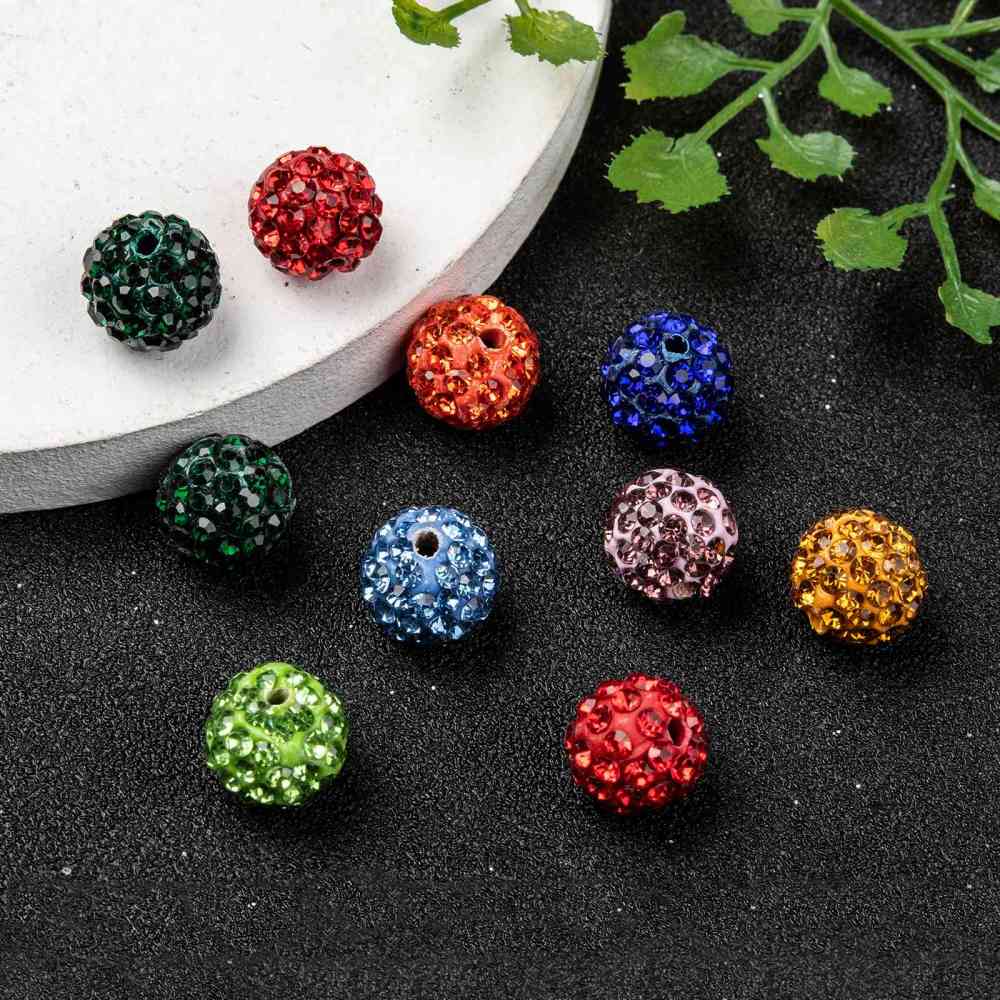 Pave Disco Ball Beads, Polymer Clay Rhinestone Beads, Round, Crystal,  PP13(1.9~2mm), 6 Rows Rhinestone, 10mm, Hole: 1.5mm